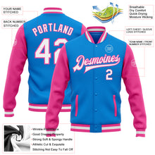 Load image into Gallery viewer, Custom Powder Blue White-Pink Bomber Full-Snap Varsity Letterman Two Tone Jacket