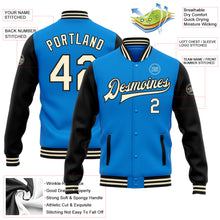 Load image into Gallery viewer, Custom Electric Blue Cream-Black Bomber Full-Snap Varsity Letterman Two Tone Jacket
