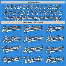 Load image into Gallery viewer, Custom Powder Blue White-Black Bomber Full-Snap Varsity Letterman Two Tone Jacket