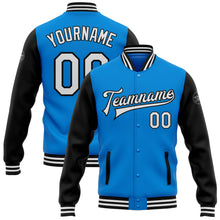 Load image into Gallery viewer, Custom Powder Blue White-Black Bomber Full-Snap Varsity Letterman Two Tone Jacket