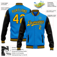 Загрузить изображение в средство просмотра галереи, Custom Powder Blue Gold-Black Bomber Full-Snap Varsity Letterman Two Tone Jacket