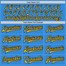 Загрузить изображение в средство просмотра галереи, Custom Powder Blue Gold-Black Bomber Full-Snap Varsity Letterman Two Tone Jacket