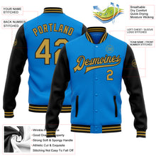 Load image into Gallery viewer, Custom Powder Blue Old Gold-Black Bomber Full-Snap Varsity Letterman Two Tone Jacket