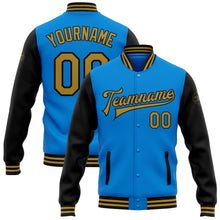 Load image into Gallery viewer, Custom Powder Blue Old Gold-Black Bomber Full-Snap Varsity Letterman Two Tone Jacket