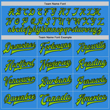 Load image into Gallery viewer, Custom Powder Blue Neon Green-Black Bomber Full-Snap Varsity Letterman Two Tone Jacket