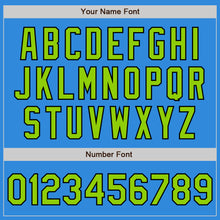 Load image into Gallery viewer, Custom Powder Blue Neon Green-Black Bomber Full-Snap Varsity Letterman Two Tone Jacket