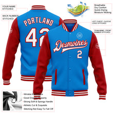 Load image into Gallery viewer, Custom Powder Blue White-Red Bomber Full-Snap Varsity Letterman Two Tone Jacket