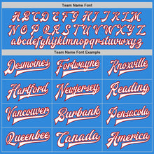 Load image into Gallery viewer, Custom Powder Blue White-Red Bomber Full-Snap Varsity Letterman Two Tone Jacket