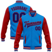 Load image into Gallery viewer, Custom Powder Blue Royal-Red Bomber Full-Snap Varsity Letterman Two Tone Jacket