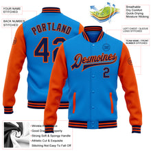 Load image into Gallery viewer, Custom Powder Blue Navy-Orange Bomber Full-Snap Varsity Letterman Two Tone Jacket
