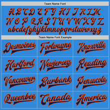 Load image into Gallery viewer, Custom Powder Blue Navy-Orange Bomber Full-Snap Varsity Letterman Two Tone Jacket