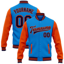 Load image into Gallery viewer, Custom Powder Blue Navy-Orange Bomber Full-Snap Varsity Letterman Two Tone Jacket