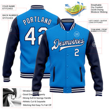 Load image into Gallery viewer, Custom Powder Blue White-Navy Bomber Full-Snap Varsity Letterman Two Tone Jacket