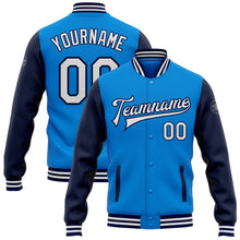 Load image into Gallery viewer, Custom Electric Blue White-Navy Bomber Full-Snap Varsity Letterman Two Tone Jacket
