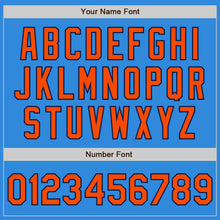 Load image into Gallery viewer, Custom Powder Blue Orange-Navy Bomber Full-Snap Varsity Letterman Two Tone Jacket