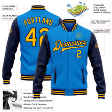 Загрузить изображение в средство просмотра галереи, Custom Powder Blue Gold-Navy Bomber Full-Snap Varsity Letterman Two Tone Jacket