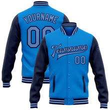 Load image into Gallery viewer, Custom Powder Blue Light Blue-Navy Bomber Full-Snap Varsity Letterman Two Tone Jacket