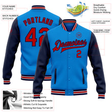 Load image into Gallery viewer, Custom Powder Blue Red-Navy Bomber Full-Snap Varsity Letterman Two Tone Jacket