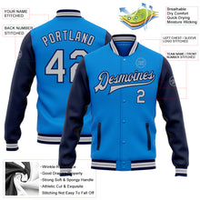 Load image into Gallery viewer, Custom Electric Blue Gray-Navy Bomber Full-Snap Varsity Letterman Two Tone Jacket
