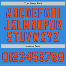 Load image into Gallery viewer, Custom Powder Blue Orange-Purple Bomber Full-Snap Varsity Letterman Two Tone Jacket