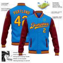 Load image into Gallery viewer, Custom Powder Blue Gold-Crimson Bomber Full-Snap Varsity Letterman Two Tone Jacket