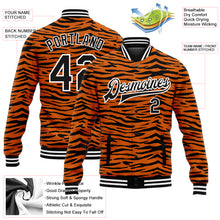 Laden Sie das Bild in den Galerie-Viewer, Custom Orange Black-White Tiger Stripes 3D Pattern Design Bomber Full-Snap Varsity Letterman Jacket