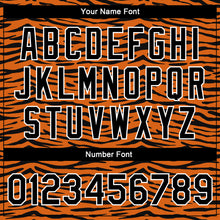 Laden Sie das Bild in den Galerie-Viewer, Custom Orange Black-White Tiger Stripes 3D Pattern Design Bomber Full-Snap Varsity Letterman Jacket