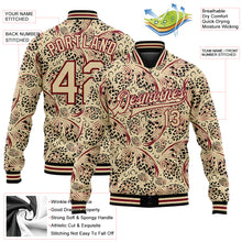 Laden Sie das Bild in den Galerie-Viewer, Custom City Cream Crimson-Black Animal Print 3D Pattern Design Bomber Full-Snap Varsity Letterman Jacket