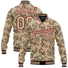 Laden Sie das Bild in den Galerie-Viewer, Custom City Cream Crimson-Black Animal Print 3D Pattern Design Bomber Full-Snap Varsity Letterman Jacket