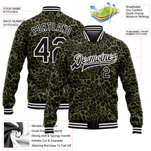 Загрузить изображение в средство просмотра галереи, Custom Camo Black-White Leopard Print 3D Pattern Design Bomber Full-Snap Varsity Letterman Salute To Service Jacket