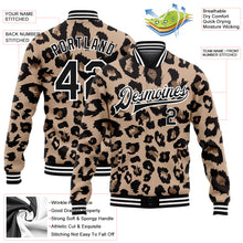 Laden Sie das Bild in den Galerie-Viewer, Custom Brown Black-White Leopard Print 3D Pattern Design Bomber Full-Snap Varsity Letterman Jacket