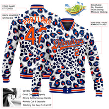 Laden Sie das Bild in den Galerie-Viewer, Custom White Orange-Royal Leopard Print 3D Pattern Design Bomber Full-Snap Varsity Letterman Jacket