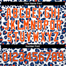 Laden Sie das Bild in den Galerie-Viewer, Custom White Orange-Royal Leopard Print 3D Pattern Design Bomber Full-Snap Varsity Letterman Jacket
