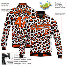 Laden Sie das Bild in den Galerie-Viewer, Custom White Orange-Black Leopard Print 3D Pattern Design Bomber Full-Snap Varsity Letterman Jacket