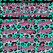 Laden Sie das Bild in den Galerie-Viewer, Custom Aqua Pink-Black Leopard Print 3D Pattern Design Bomber Full-Snap Varsity Letterman Jacket