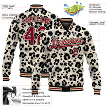 Laden Sie das Bild in den Galerie-Viewer, Custom City Cream Crimson-Black Leopard Print 3D Pattern Design Bomber Full-Snap Varsity Letterman Jacket