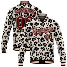 Laden Sie das Bild in den Galerie-Viewer, Custom City Cream Crimson-Black Leopard Print 3D Pattern Design Bomber Full-Snap Varsity Letterman Jacket
