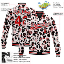 Laden Sie das Bild in den Galerie-Viewer, Custom White Red-Black Leopard Print 3D Pattern Design Bomber Full-Snap Varsity Letterman Jacket