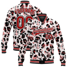 Laden Sie das Bild in den Galerie-Viewer, Custom White Red-Black Leopard Print 3D Pattern Design Bomber Full-Snap Varsity Letterman Jacket
