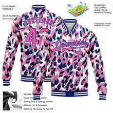Laden Sie das Bild in den Galerie-Viewer, Custom White Pink-Royal Leopard Print 3D Pattern Design Bomber Full-Snap Varsity Letterman Jacket