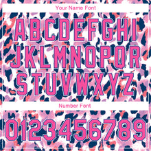 Laden Sie das Bild in den Galerie-Viewer, Custom White Pink-Royal Leopard Print 3D Pattern Design Bomber Full-Snap Varsity Letterman Jacket