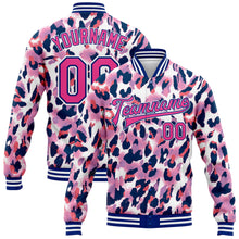 Laden Sie das Bild in den Galerie-Viewer, Custom White Pink-Royal Leopard Print 3D Pattern Design Bomber Full-Snap Varsity Letterman Jacket