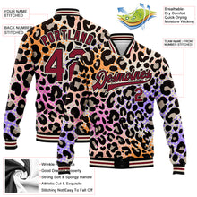 Laden Sie das Bild in den Galerie-Viewer, Custom City Cream Crimson-Black Leopard Print 3D Pattern Design Bomber Full-Snap Varsity Letterman Jacket
