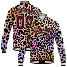 Laden Sie das Bild in den Galerie-Viewer, Custom City Cream Crimson-Black Leopard Print 3D Pattern Design Bomber Full-Snap Varsity Letterman Jacket