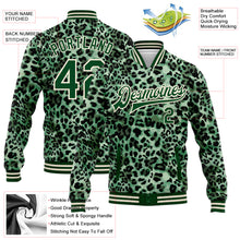 Laden Sie das Bild in den Galerie-Viewer, Custom Green City Cream Leopard Print 3D Pattern Design Bomber Full-Snap Varsity Letterman Jacket