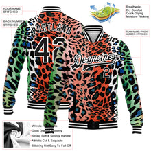 Laden Sie das Bild in den Galerie-Viewer, Custom Orange Black-White Leopard Print 3D Pattern Design Bomber Full-Snap Varsity Letterman Jacket