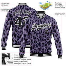 Laden Sie das Bild in den Galerie-Viewer, Custom Purple Black-White Leopard Print 3D Pattern Design Bomber Full-Snap Varsity Letterman Jacket