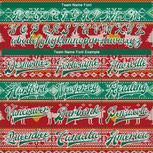 Load image into Gallery viewer, Custom Red Kelly Green-White Christmas Reindeers 3D Bomber Full-Snap Varsity Letterman Jacket