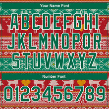 Load image into Gallery viewer, Custom Red Kelly Green-White Christmas Reindeers 3D Bomber Full-Snap Varsity Letterman Jacket