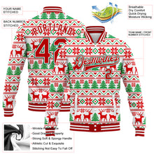 Load image into Gallery viewer, Custom White Red-Kelly Green Christmas 3D Bomber Full-Snap Varsity Letterman Jacket
